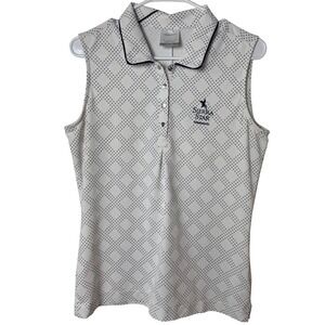 Nike Golf Polo Shirt Womens M White Navy Dotted Sleeveless Dri-FIT Sierra Star